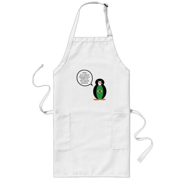 Brazilian Flag Talking Ms Penguin Personalized  Long Apron (Front)