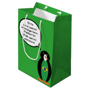 Brazilian Flag Talking Ms Penguin Personalized Medium Gift Bag
