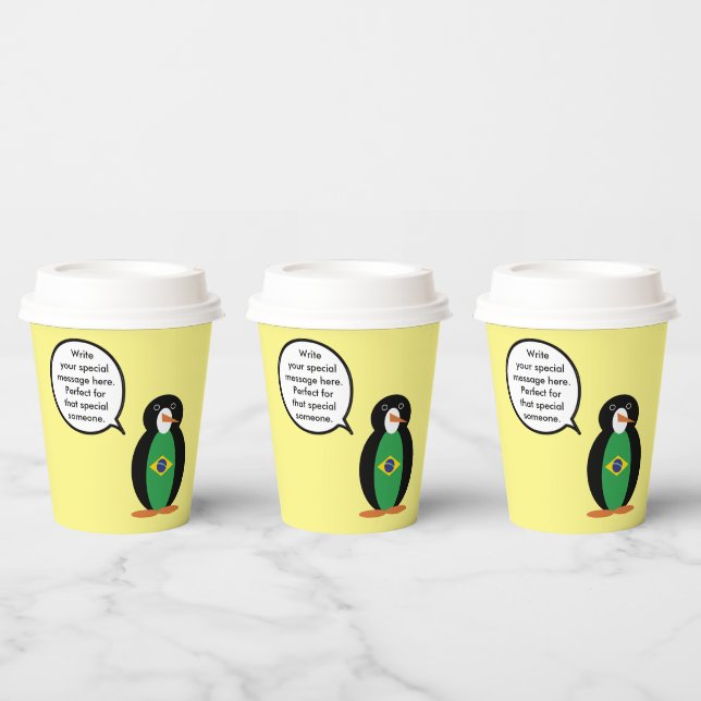 Brazilian Flag Talking Ms Penguin Personalized  Paper Cups (Multi)