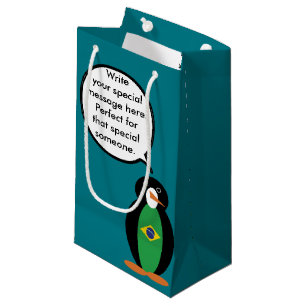 Brazilian Flag Talking Ms Penguin Personalized Small Gift Bag