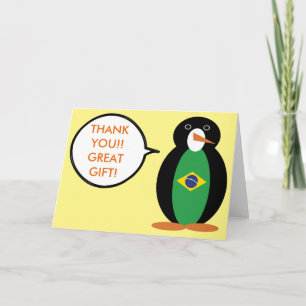 Brazilian Flag Talking Ms Penguin Personalized  Thank You Card