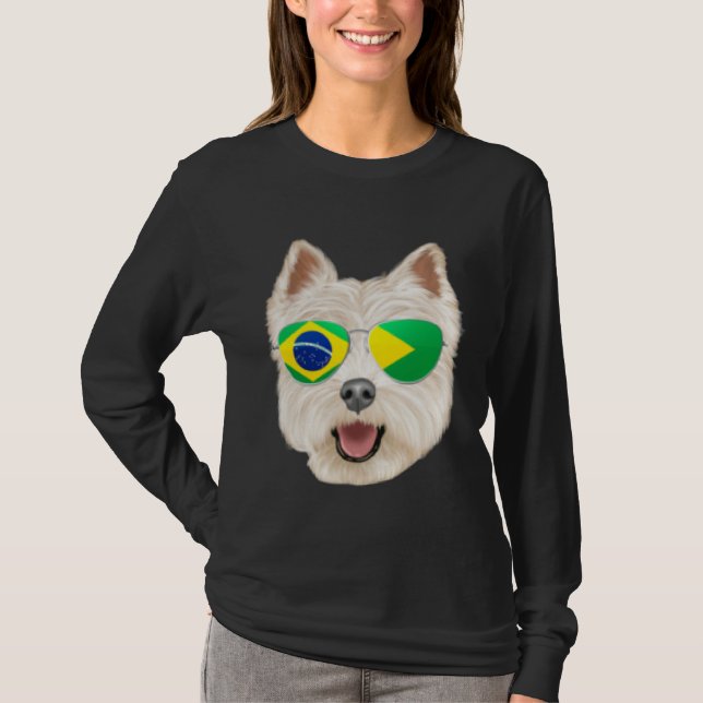 Brazilian Flag West Highland White Terrier Dog Bra T-Shirt (Front)
