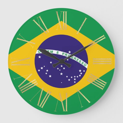 Brazilian Flag with Gold Large Clock
