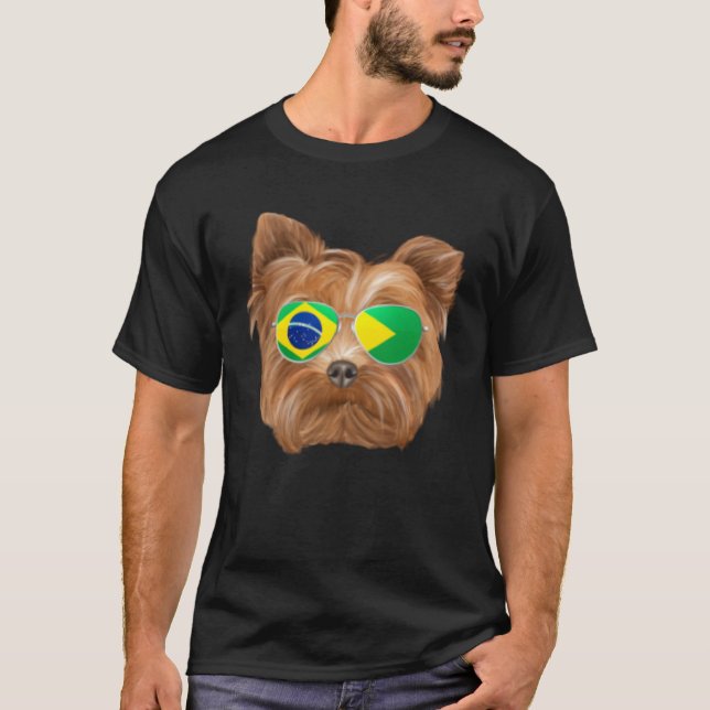 Brazilian Flag Yorkshire Terrier Dog Brazil Pocket T-Shirt (Front)