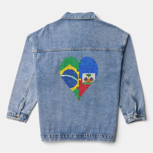 Brazilian Haitian Flag Heart  Denim Jacket