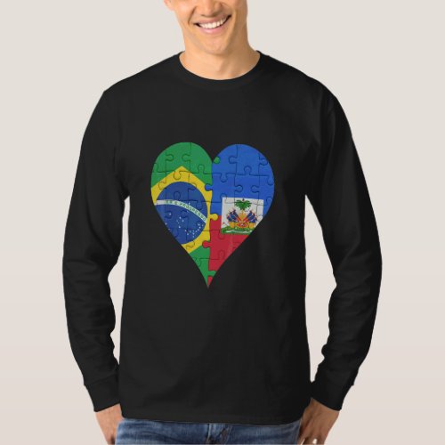 Brazilian Haitian Flag Heart  T_Shirt