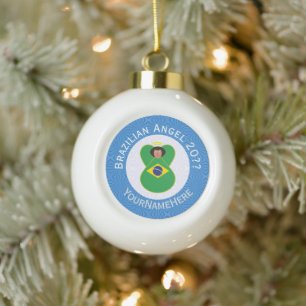 Brazilian Hanukkah Angel Flag Personalized Ceramic Ball Christmas Ornament