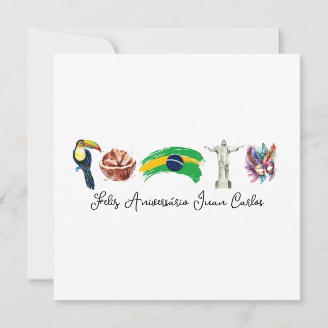 Brazilian Happy Birthday Card, Feliz Aniversário Thank You Card (Front)