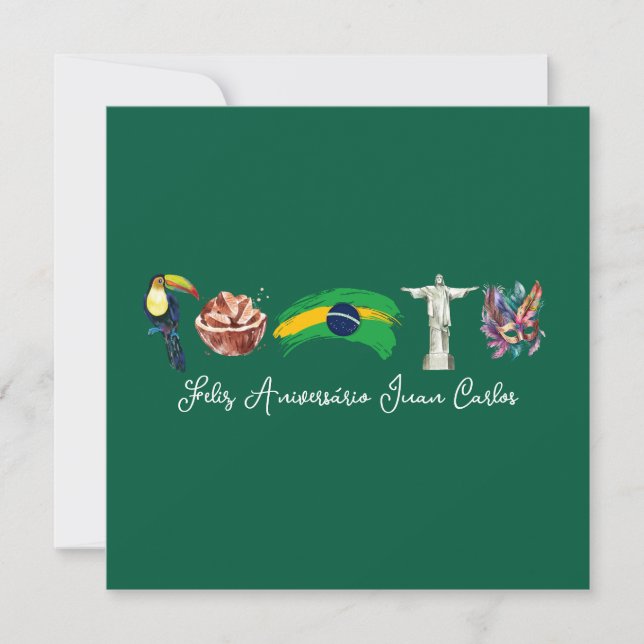 Brazilian Happy Birthday Card, Feliz Aniversário Thank You Card (Front)