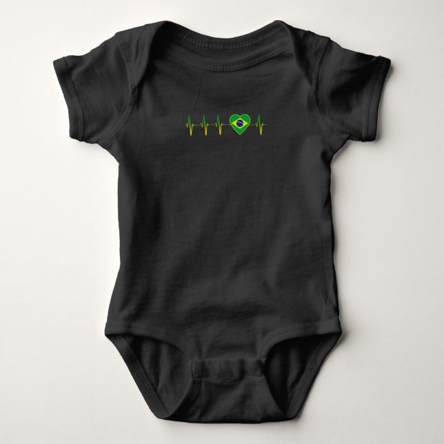 Brazilian Heartbeat I Love Brazil Flag Heart Pride Baby Bodysuit (Front)