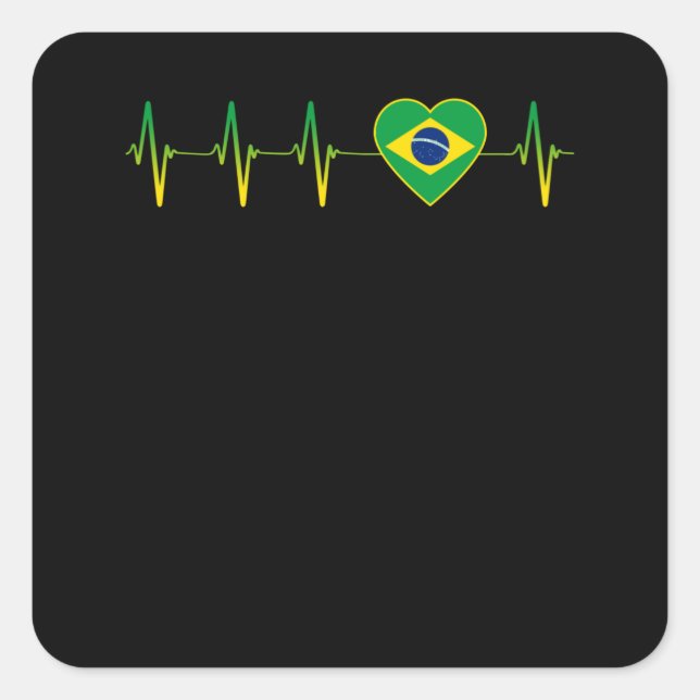Brazilian Heartbeat I Love Brazil Flag Heart Pride Square Sticker (Front)