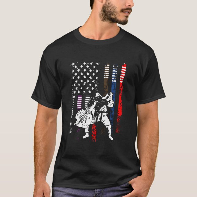 Brazilian Jiu Jitsu American Flag Mial Grappling T-Shirt (Front)