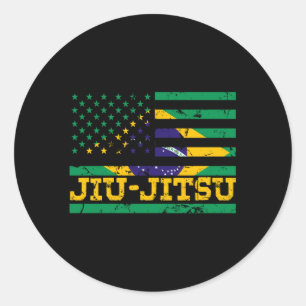 Brazilian Jiu Jitsu American Flag Us Sports Classic Round Sticker