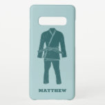 Brazilian Jiu Jitsu BJJ Gi Uniform Personalized Samsung Galaxy S10  Case<br><div class="desc">Show off your love of Brazilian Jiu Jitsu or BJJ with this personalized phone case. This case features an illustration of a BJJ gi or uniform in teal against a light blue colored background and is ready to be personalized with a name below in matching teal lettering.</div>