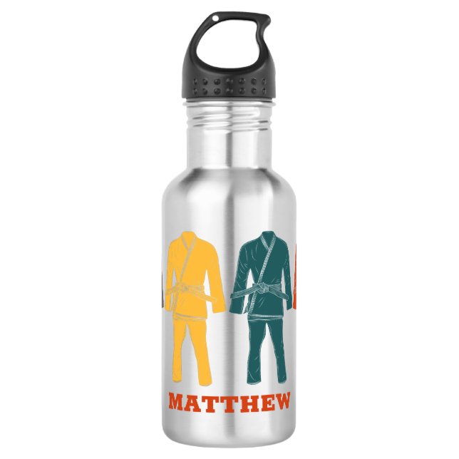 Brazilian Jiu Jitsu BJJ Gi Uniform Personalized Stainless Steel Water Bottle (Front)