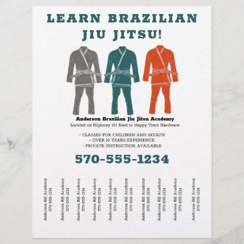 Brazilian Jiu Jitsu BJJ Lessons Tear Off Strips Flyer