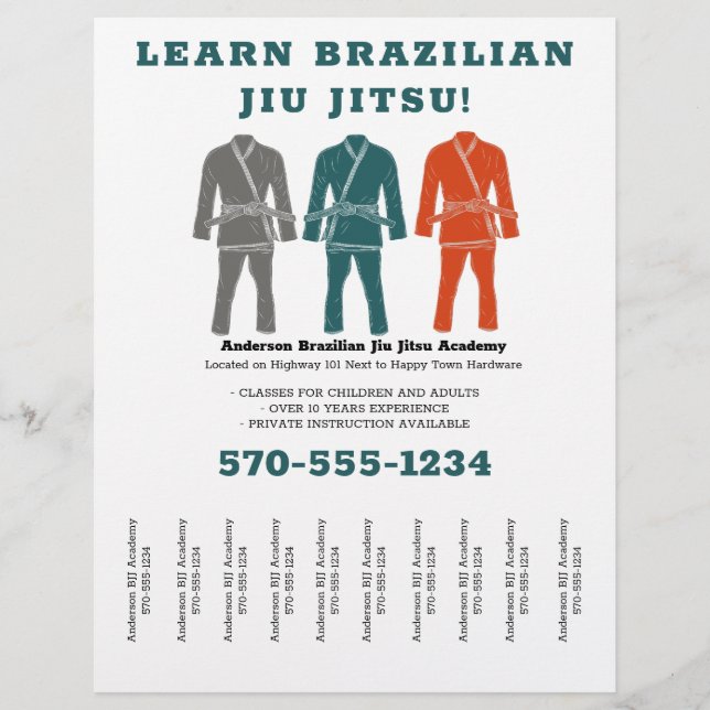 Brazilian Jiu Jitsu BJJ Lessons Tear Off Strips Flyer (Front)