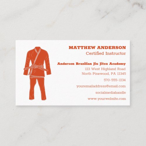 Brazilian Jiu Jitsu BJJ Schoool Instructor Orange Business Card