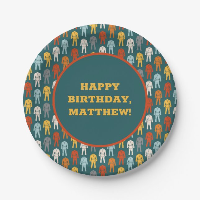 Brazilian Jiu Jitsu BJJ Themed Birthday Party Paper Plates (Front)