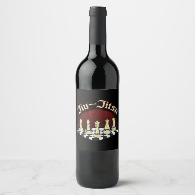 brazilian jiu jitsu chess black belt wine label (Front)