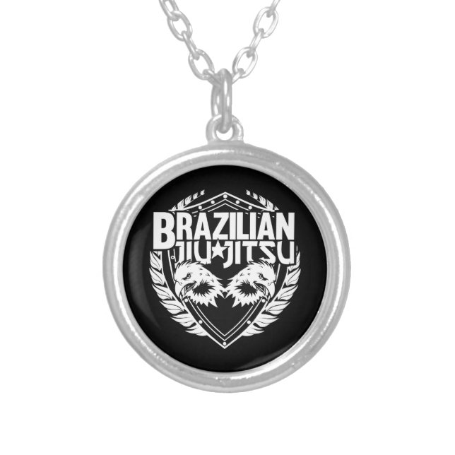 Brazilian Jiu Jitsu Emblem Silver Plated Necklace (Front)