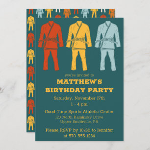 Brazilian Jiu Jitsu Gi Graphic Teal Boys Birthday Invitation