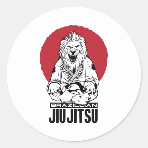 Brazilian Jiu Jitsu Lion Red Sunset Classic Round Sticker