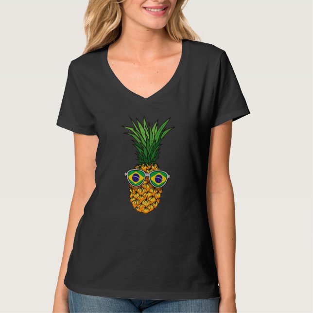 Brazilian Pineapple Brazil Flag Sunglasses Summer  T-Shirt (Front)