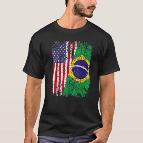 BRAZILIAN ROOTS Half American Flag BRAZIL T_Shirt
