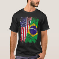 BRAZILIAN ROOTS Half American Flag BRAZIL   T-Shirt