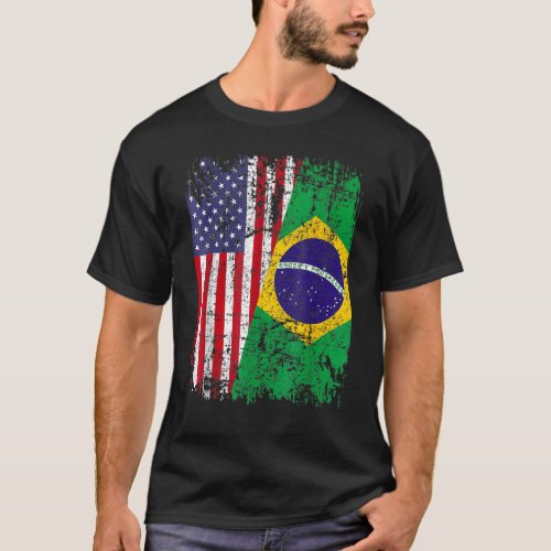 BRAZILIAN ROOTS Half American Flag BRAZIL   T_Shirt