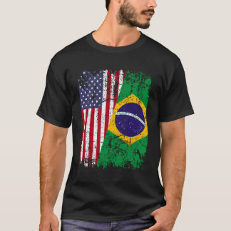 Brazilian Roots Half American Flag Brazil T-Shirt