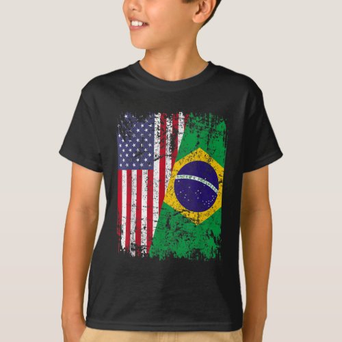 BRAZILIAN ROOTS Half American Flag BRAZIL T_Shirt