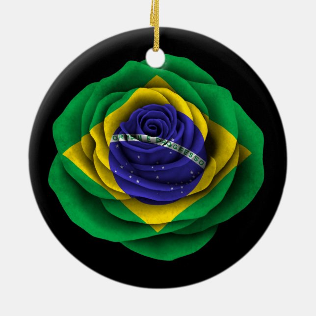 Brazilian Rose Flag on Black Ceramic Ornament (Back)