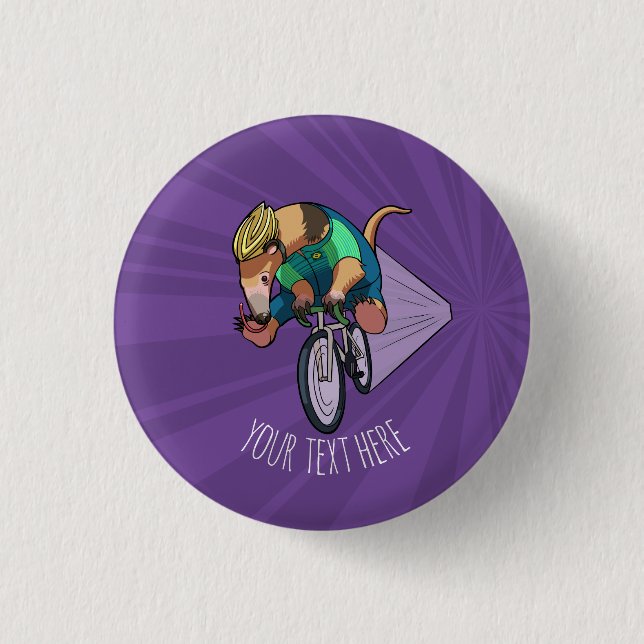 Brazilian Tree Anteater Riding A Bicycle Cartoon Button (Front)
