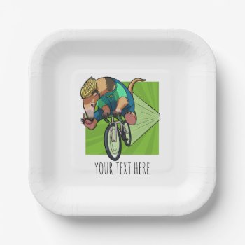 Brazilian Tree Anteater Riding A Bicycle Cartoon Paper Plates by NoodleWings at Zazzle