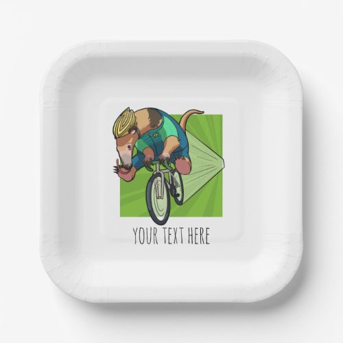 Brazilian Tree Anteater Riding A Bicycle Cartoon Paper Plates