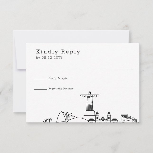 Brazilian Wedding | Stylized Skyline RSVP Card (Front)