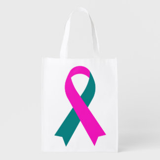 BRCA 1 & 2 Pink & Teal Awareness Ribbon Grocery Bag