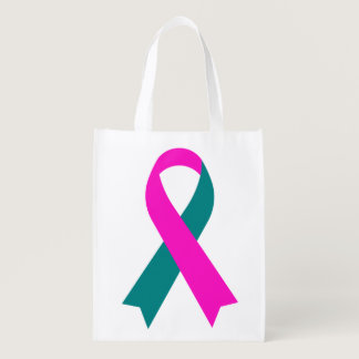BRCA 1 & 2 Pink & Teal Awareness Ribbon Grocery Bag