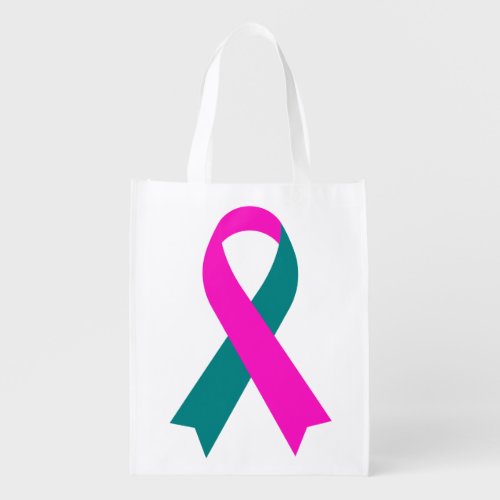 BRCA 1  2 Pink  Teal Awareness Ribbon Grocery Bag