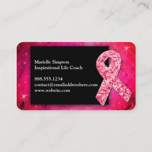 BRCA Pink Glitter Breast Cancer Survivor Coach  Business Card