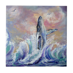 Breaching Hawaiian Humpback Whale Ceramic Tile
