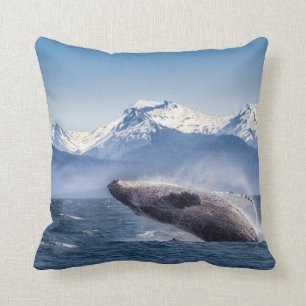 Breaching Humpback Whale In Alaska Throw Pillow