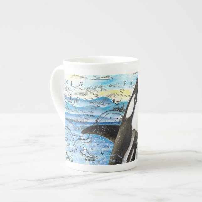 Breaching Orca Ancient Map Bone China Mug (Front Left)