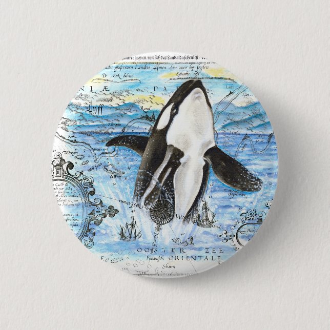 Breaching Orca Ancient Map Button (Front)