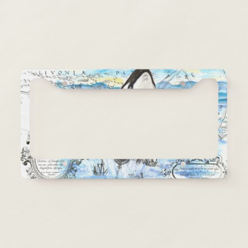 Breaching Orca Ancient Map License Plate Frame