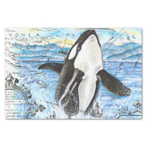 Breaching Orca Ancient Map Tissue Paper
