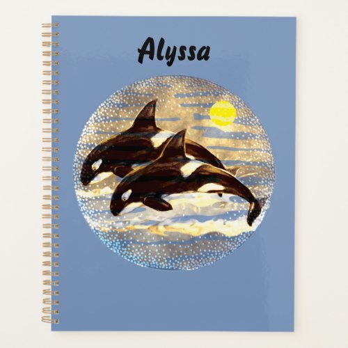 Breaching Orca Killer Whales Watercolor Sunset Planner