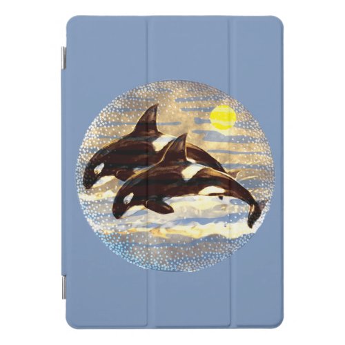 Breaching Orca Killer Whales Watercolors sunset iPad Pro Cover